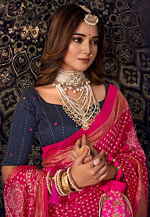 Bandhej Printed Art Silk Saree in Fuchsia