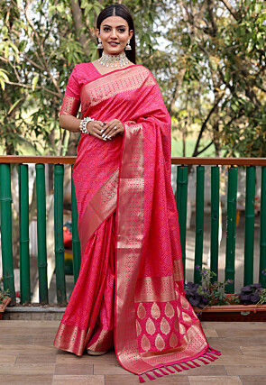 Bandhej Printed Art Silk Saree in Fuchsia