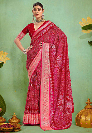 Bandhej Printed Art Silk Saree in Fuchsia