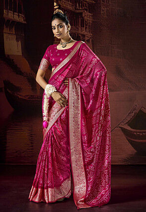 Bandhej Printed Art Silk Saree in Fuchsia