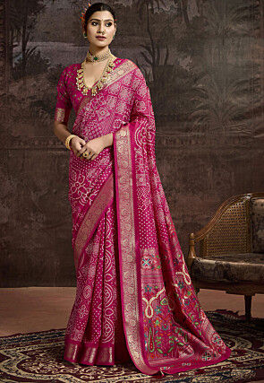 Bandhej Printed Art Silk Saree in Fuchsia