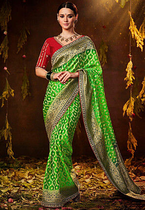 Pista Green Saree with Desinger Blouse for Ladies Sangeet Saree