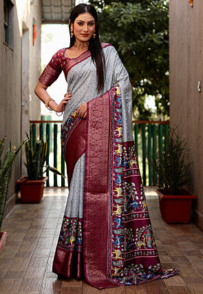 Bandhej Printed Art Silk Saree in Grey