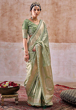 Bandhej Printed Art Silk Saree in Light Green