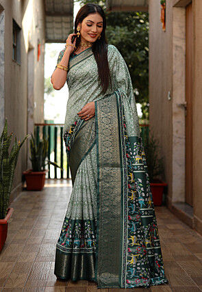Bandhej Printed Art Silk Saree in Light Green
