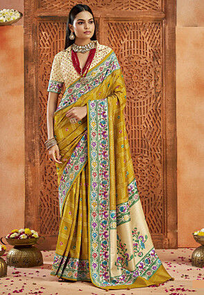 Bandhej Printed Art Silk Saree in Light Green