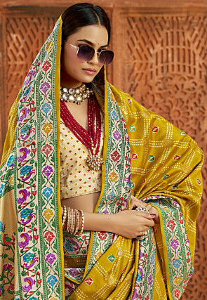 Bandhej Printed Art Silk Saree in Light Green