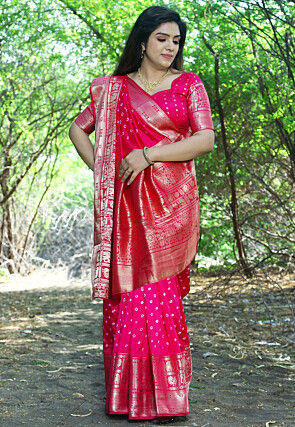 Bandhej Printed Art Silk Saree in Magenta