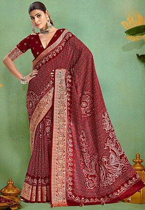 Bandhej Printed Art Silk Saree in Maroon