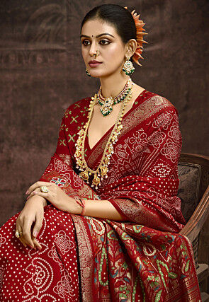 Bandhej Printed Art Silk Saree in Maroon