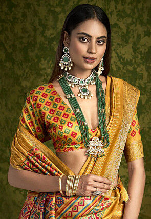 Digital Printed Art Silk Saree in Mustard