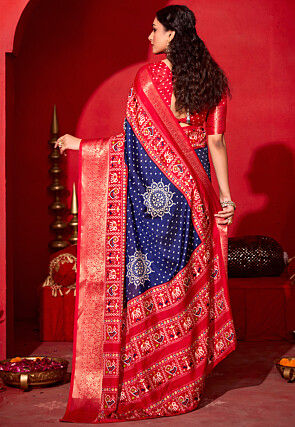 Bandhej Printed Art Silk Saree in Navy Blue