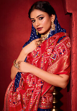 Bandhej Printed Art Silk Saree in Navy Blue