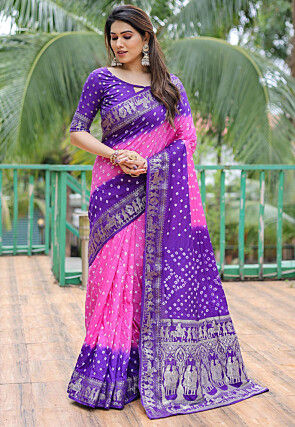 Bandhej Printed Art Silk Saree in Pink and Purple