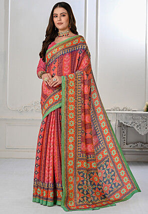 Bandhej Printed Art Silk Saree in Pink