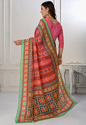 Bandhej Printed Art Silk Saree in Pink