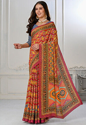 Bandhej Printed Art Silk Saree in Pink