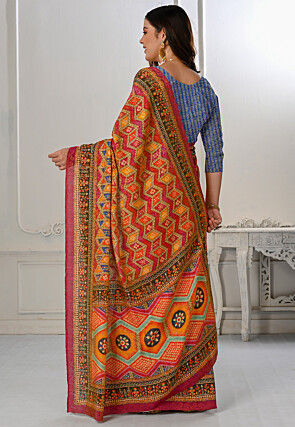 Bandhej Printed Art Silk Saree in Pink