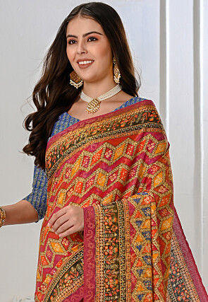 Bandhej Printed Art Silk Saree in Pink