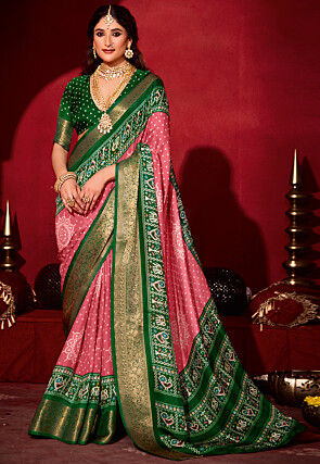 Bandhej Printed Art Silk Saree in Pink
