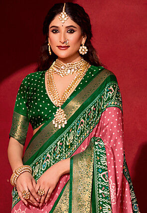 Bandhej Printed Art Silk Saree in Pink