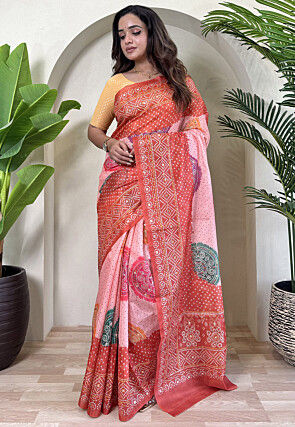 Bandhej Printed Art Silk Saree in Pink