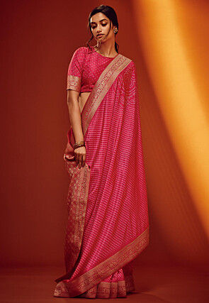 Bandhej Printed Art Silk Saree in Pink