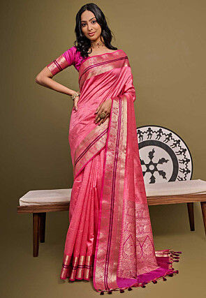 Bandhej Printed Art Silk Saree in Pink