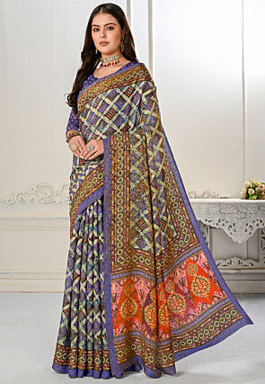 Bandhej Printed Art Silk Saree in Purple and Multicolor