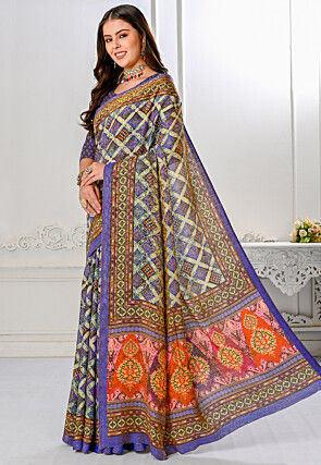 Bandhej Printed Art Silk Saree in Purple and Multicolor