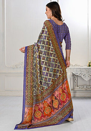 Bandhej Printed Art Silk Saree in Purple and Multicolor
