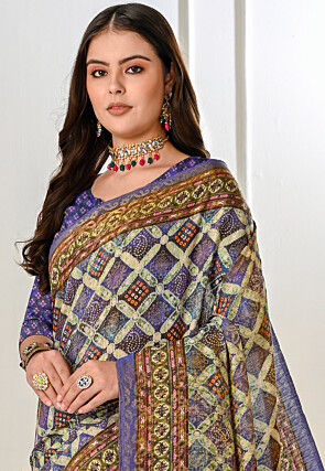 Bandhej Printed Art Silk Saree in Purple and Multicolor