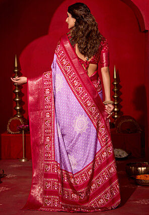 Bandhej Printed Art Silk Saree in Purple & Pink