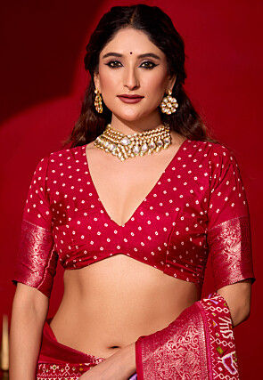 Bandhej Printed Art Silk Saree in Purple & Pink