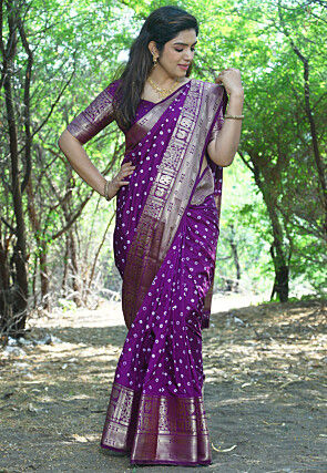 Bandhej Printed Art Silk Saree in Purple