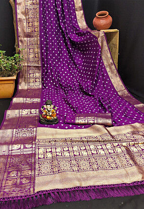 Bandhej Printed Art Silk Saree in Purple