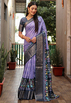 Bandhej Printed Art Silk Saree in Purple