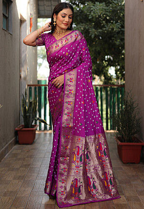 Bandhej Printed Art Silk Saree in Purple