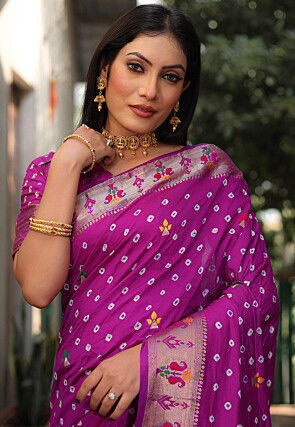 Bandhej Printed Art Silk Saree in Purple