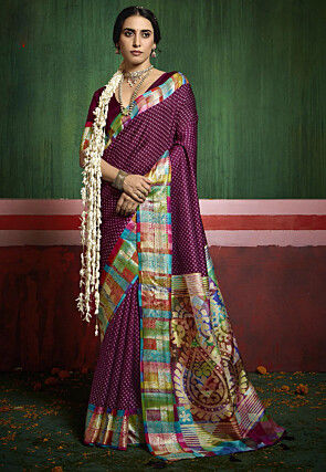 Bandhej Printed Art Silk Saree in Purple