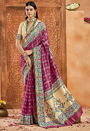 Bandhej Printed Art Silk Saree in Purple