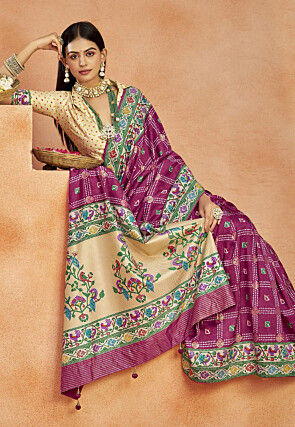 Bandhej Printed Art Silk Saree in Purple