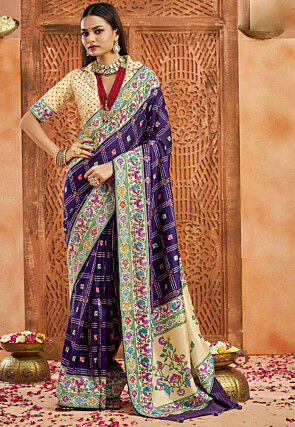 Bandhej Printed Art Silk Saree in Purple