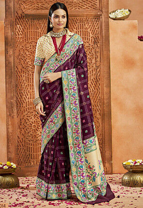 Bandhej Printed Art Silk Saree in Purple