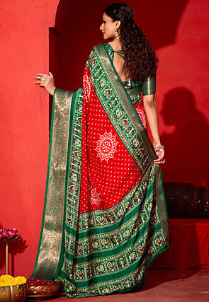 Bandhej Printed Art Silk Saree in Red