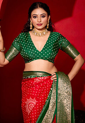 Bandhej Printed Art Silk Saree in Red