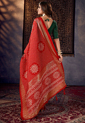 Bandhej Printed Art Silk Saree in Red