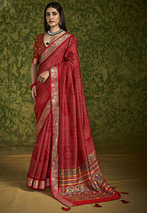 Digital Printed Art Silk Saree in Red