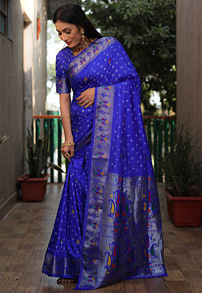Bandhej Printed Art Silk Saree in Royal Blue