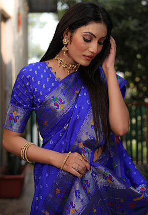 Bandhej Printed Art Silk Saree in Royal Blue